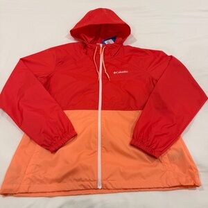 Women’s Columbia Vibrant Red and peach Hooded windbreaker  Jacket size large BNW